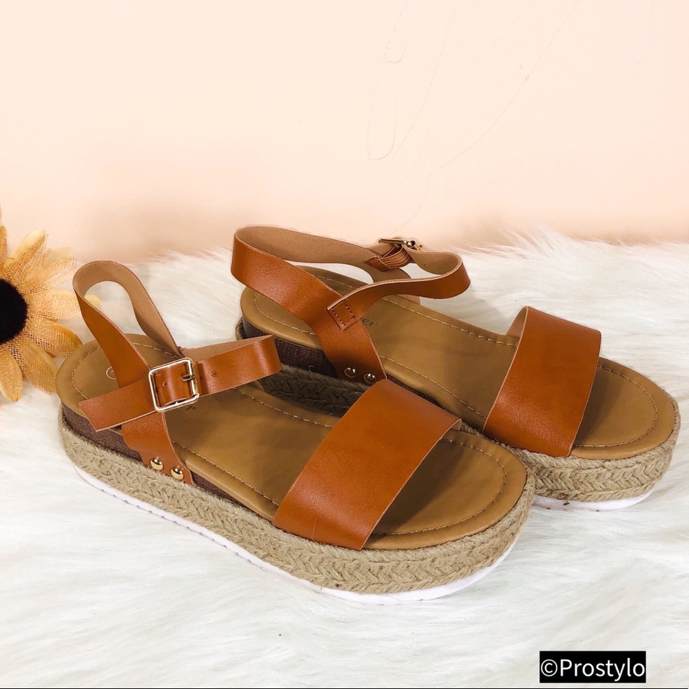 JUST IN‼️ TAN ESPADRILLE PLATFORM SANDALS- Shoe